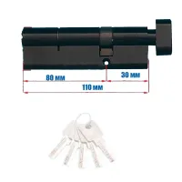 Цилиндровый механизм GRANDLOCK 110 мм (80/30Т), ключ/тумблер, 5 ключей, матовый чёрный