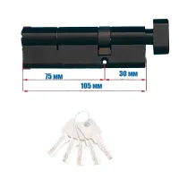 Цилиндровый механизм GRANDLOCK 105 мм (75/30Т), ключ/тумблер, 5 ключей, матовый чёрный Цилиндровый механизм GRANDLOCK 105 мм (75/30Т), ключ/тумблер, 5 ключей, матовый чёрный