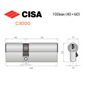 Цилиндр CISA C3000 100 (40*60) никель матовый 3 ключа