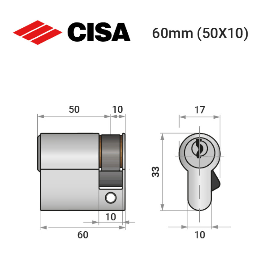 Цилиндр половинка CISA ASIX P8 60 (50*10) никель матовый 3 ключа Цилиндр половинка CISA ASIX P8 60 (50*10) никель матовый 3 ключа