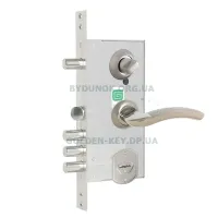 Замок Гардиан 50.15 с ручкой Partner для металлической двери (хром-сатин)