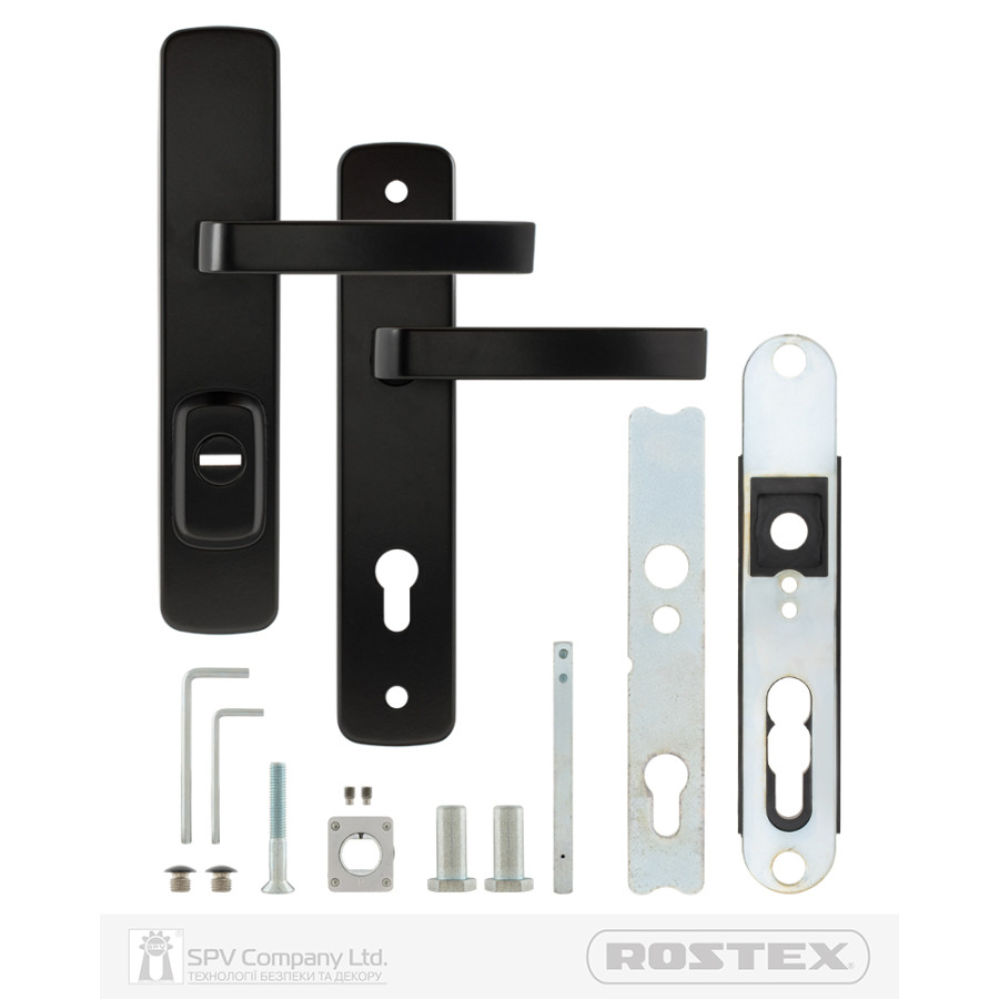 Ручки с броненакладкой ROSTEX ASTRA R 72мм mov-mov DIN PLATE 38-55мм 3клас BLACK_MAT Ручки с броненакладкой ROSTEX ASTRA R 72мм mov-mov DIN PLATE 38-55мм 3клас BLACK_MAT