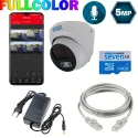 Комплект видеонаблюдения на 1 купольную 5 Мп FULL COLOR IP-камеру SEVEN KS-7211OWFC-5MP