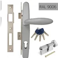 Замок на калитку из профнастила Kale 153U с ручкой RAL 9006 [серый металик] (комплект)