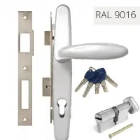 Замок на калитку из профнастила Kale 153U с ручкой RAL 9016 [транспортный белый](комплект)